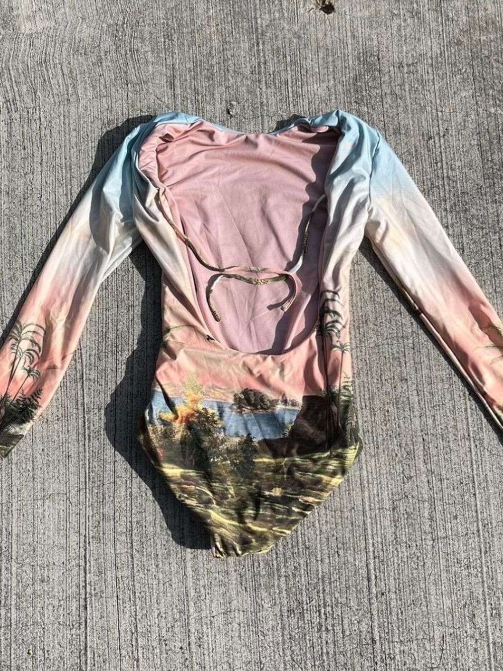 Agua Bendita Pastel Pink Blue Green Scenic Long-Sleeve One-Piece